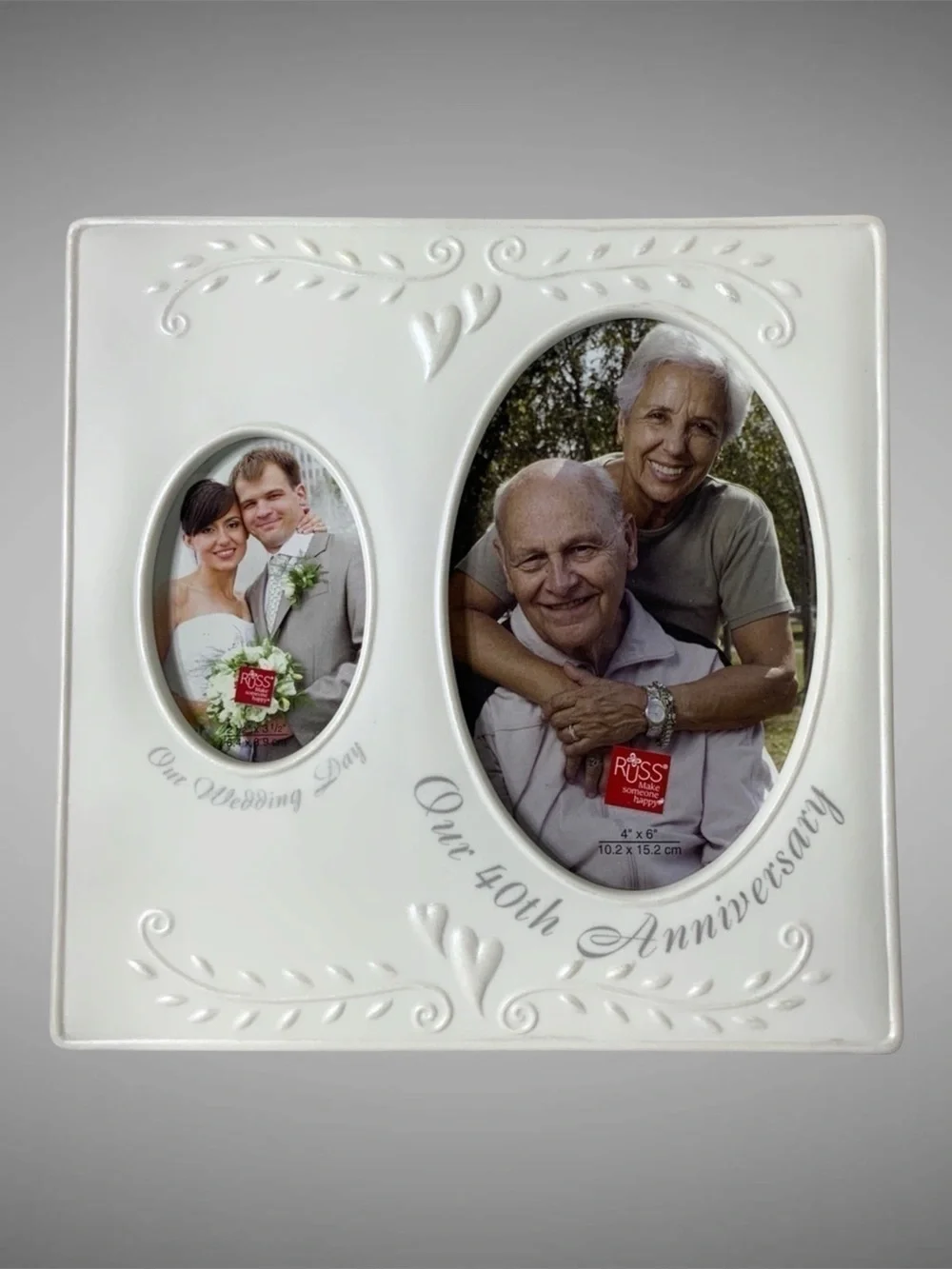 Photo Frame 40Th Anniversary Porcelain Holds 2 Photos Now and Then Keepsake Gift